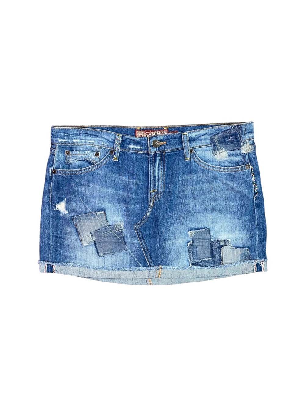Lucky Brand Funky Selvedge Patchwork Denim Mini Skirt Women’s 10 / 30